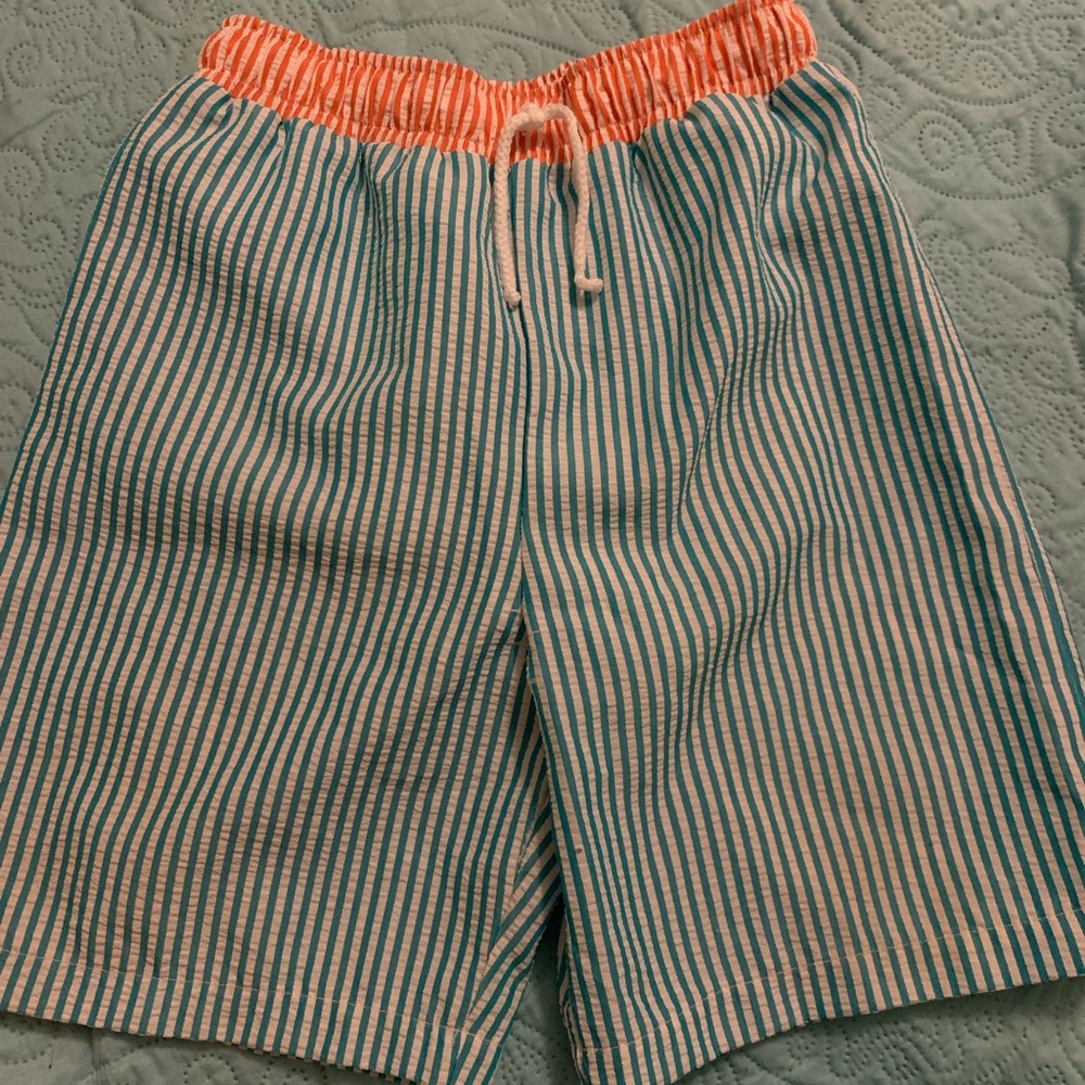 Kelly's Kids Swim Trunks size 7/8 GUC Aqua/orange